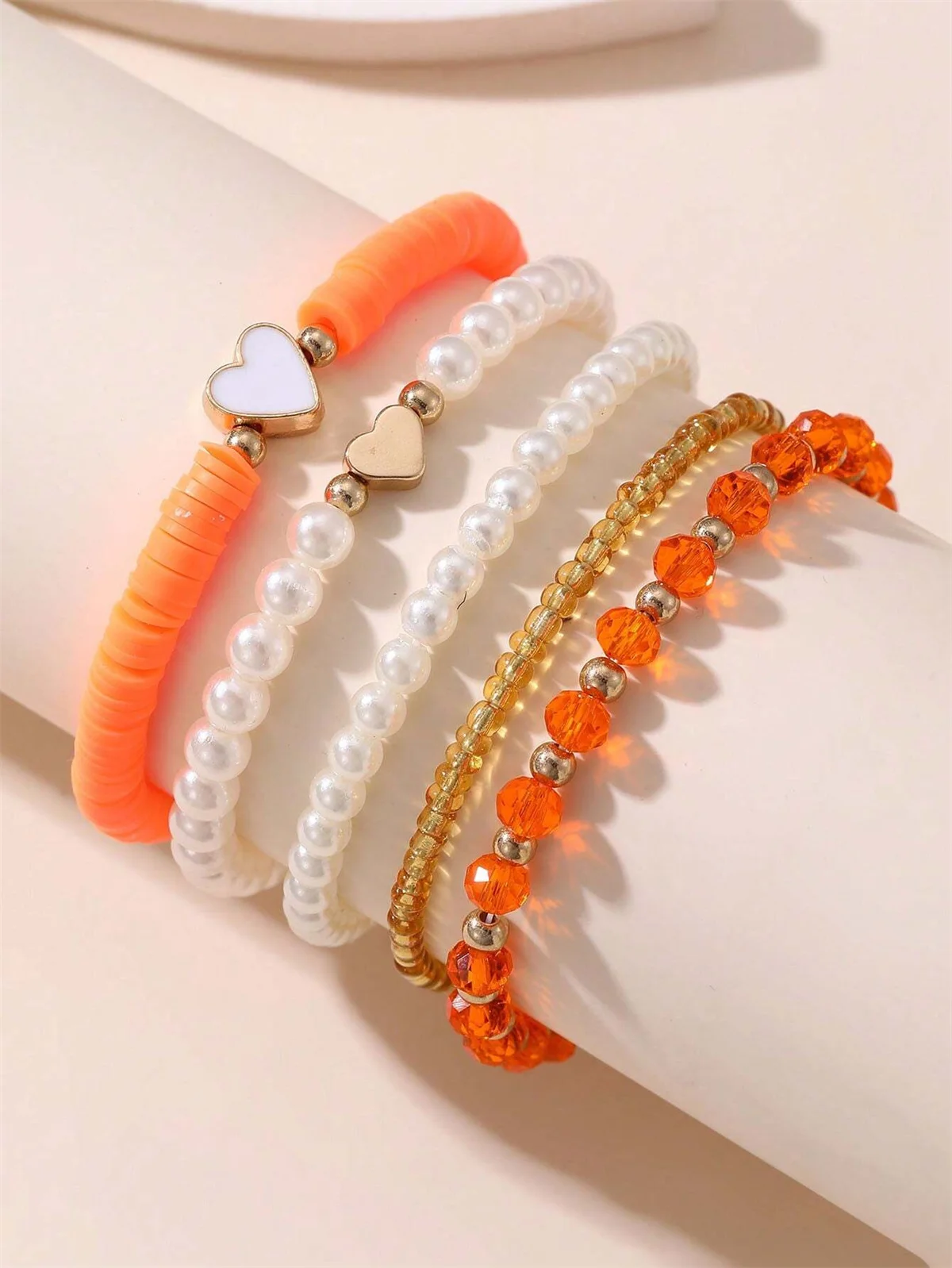 5pcs Pink Heart Kids Bracelets Set Princess Girls Daughters Bracelet Gift Colorful Dreamy Multilayer Beads Jewelry Gifts view 3