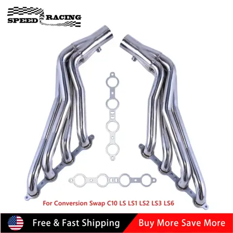 Stainless Steel Long Tube Truck Headers For 1960+ Chevy GMC Trucks C10 Pickups Conversion Swap C10 LS LS1 LS2 LS3 LS6 Silver