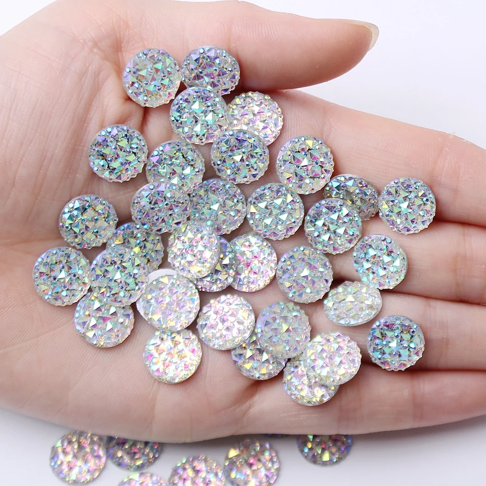 Alligator Back Round Resin Flat Bottom 12mm 40pcs AB Colors Handmade DIY Material Nail Supplies Gown Nail Art Decoration