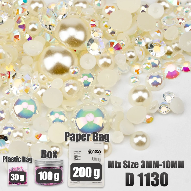 VDD 30/60/100/200g Großhandel Gemischte Größen ABS Halbrunde Perlen Flache Rückseite Perlen Farbige Harz-Strasssteine für Handwerk Nagelkunst DIY Dekoration – Detail 37