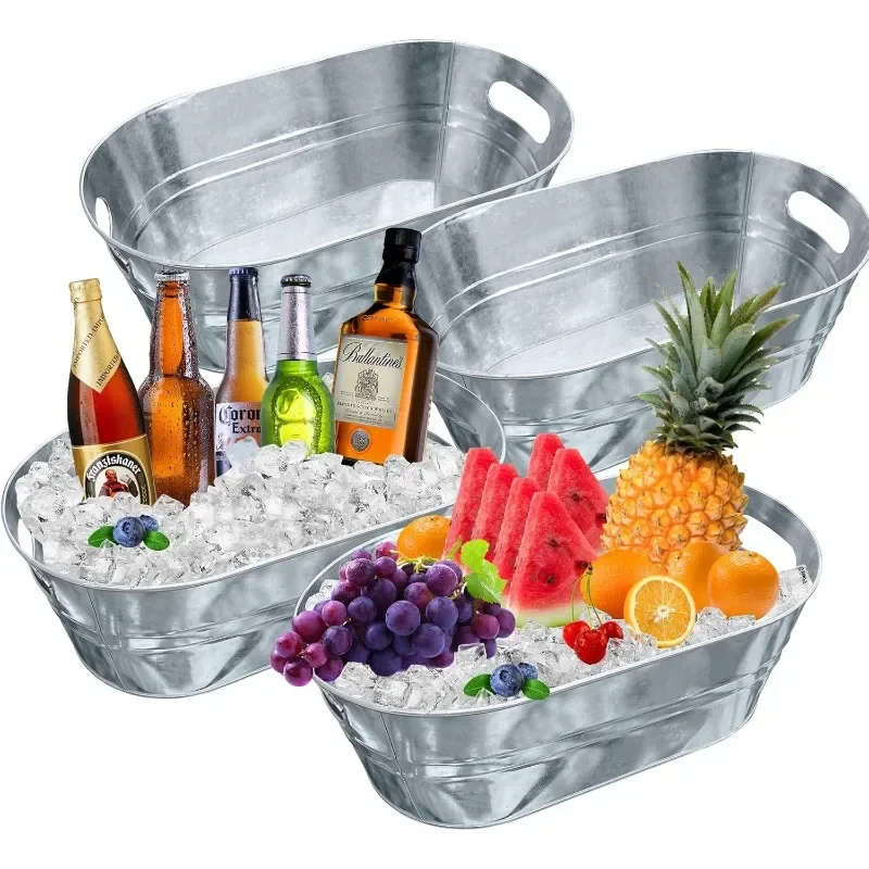 4 Gallon Galvanized Tub with Carry Beer Drink Storage Cooler Metal Beverage Ice Tub Galvanized Ice Buckets for Party