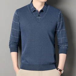 Male Fleece Knitted Sweater Men's Pullover Autumn Winter T-shirt Collar Sweaters Beige Navy Blue Korean Top Clothing