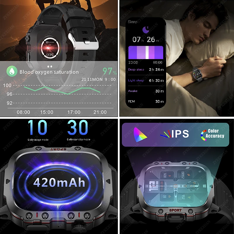 2025 For Xiaomi New Rugged Military GPS Smart Watch Men Bluetooth Call Health Monitoring AI Voice Sports Waterproof Smartwatches image 2
