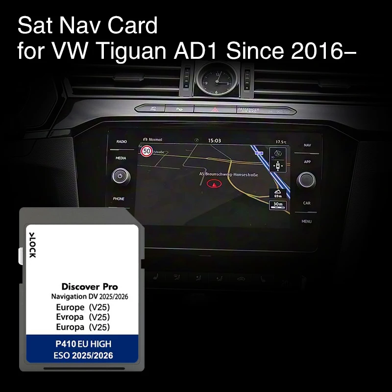 

64GB DV V25 Use for Volkswagen Tiguan AD1 from 2016 Discover Pro Car Map Cover Europe France Netherlands Navigation SD Card