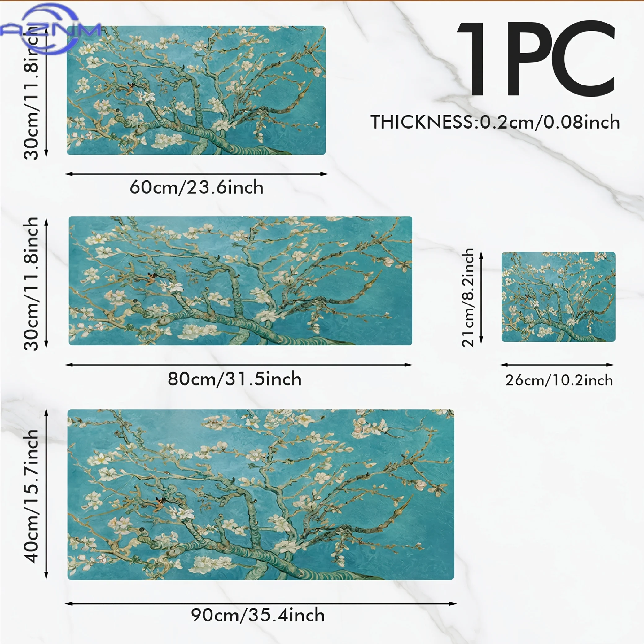 Large Gaming Mouse Pad/Van Gogh Almond Flower Art Design/Anti-slip Rubber Base/Smooth Polyester Surface/Keyboard and Mouse Desk