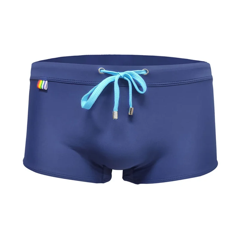

Mens Rainbow Printed Swimming Pants with Cup Cover Pocket Flat Corner Beach Shorts Simple Fashionable Solid Color Boxer Brief