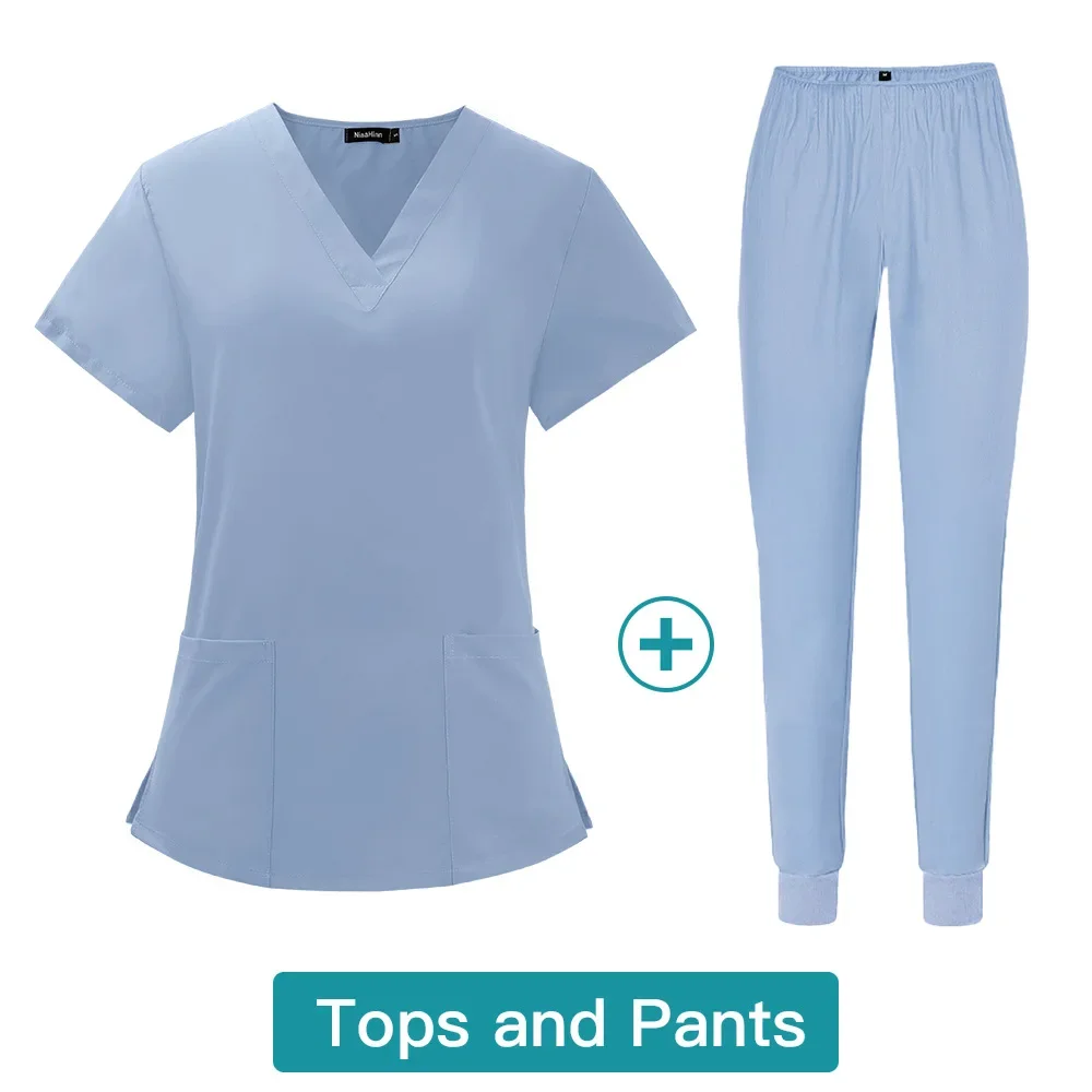 Conjuntos de Tops y pantalones de manga corta para lavado a mano, uniformes de médicos, enfermeras, sala de operaciones dentales, belleza, Hospital de mascotas, verano, Multicolor