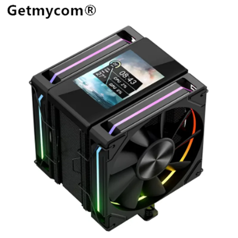 for X-Gamerx Fengbo MK8 ARGB air-cooled CPU radiator six heat pipe PWM single tower double fan 2.8-inch LCD screen DIY