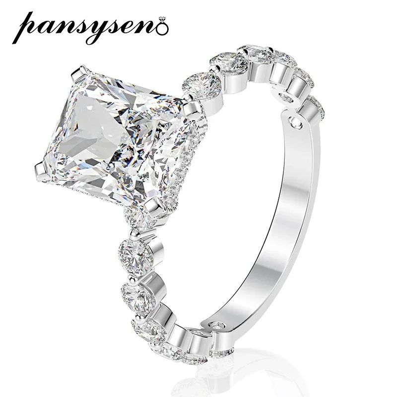 

PANSYSEN Sparkling 100% 925 Sterling Silver 4CT Radiant Cut High Carbon Diamond Ring Wedding Engagement Fine Jewelry for Women