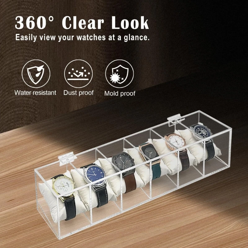 Elegant Watch Storage Solution Acrylic Case with Removable Cushions Transparent Timepiece Display Box for Men Women