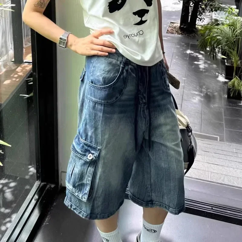 

Summer Thin American Washed Loose Multi-Pocket Denim Seven-Foot Pants Street Style Shorts for Men And Women Vintage Jeans Shorts