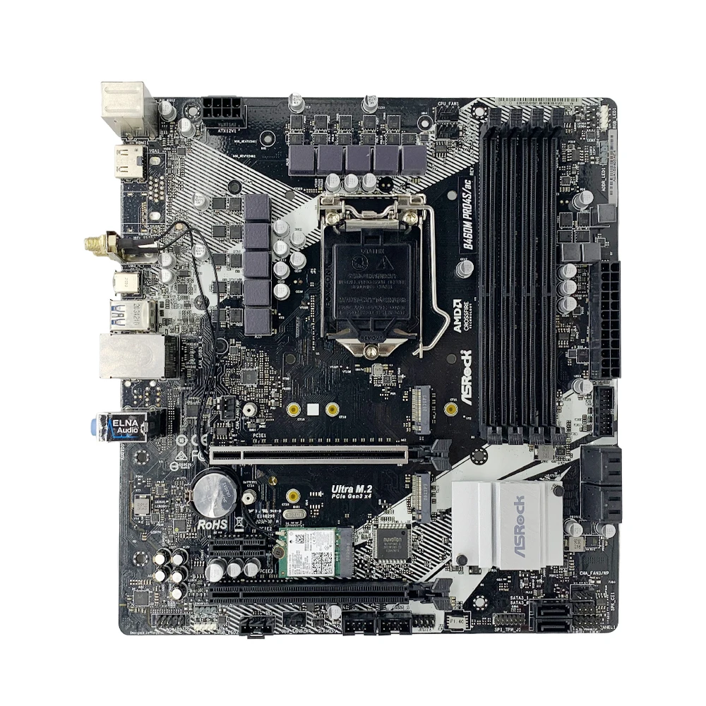 Imagem -02 - Placa-mãe Asrock B460m Pro4s ac com Suporte para I910900k I7-10700kf I5-10600 I3-10300 Cpu 4xddr4 2933 Mhz Hdmi M.2 Nvme Pcie 3.0