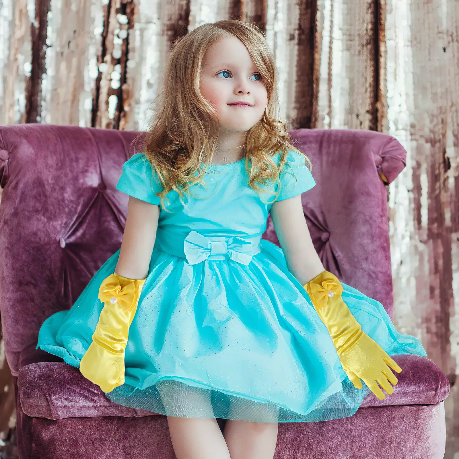 

Пара перчаток с бантом-бабочкой для девочек, на все пальцы, с бантом, для свадеб, вечерних мероприятий, оперных представлений, выпускных вечеров, желтые