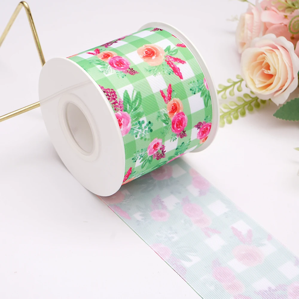 5 Yards Flower Printed Grosgrain Satin Ribbons For Bows DIY Craft Decoration Packaging Supplies. 77534