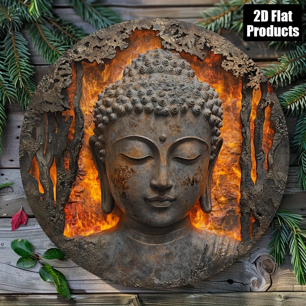 CIFBUY Vintage Buddha Head Sign, Aluminum Wall Art Waterproof Wear Resistant Round Metal Plaque for Home Bar Cafe Kitchen Office