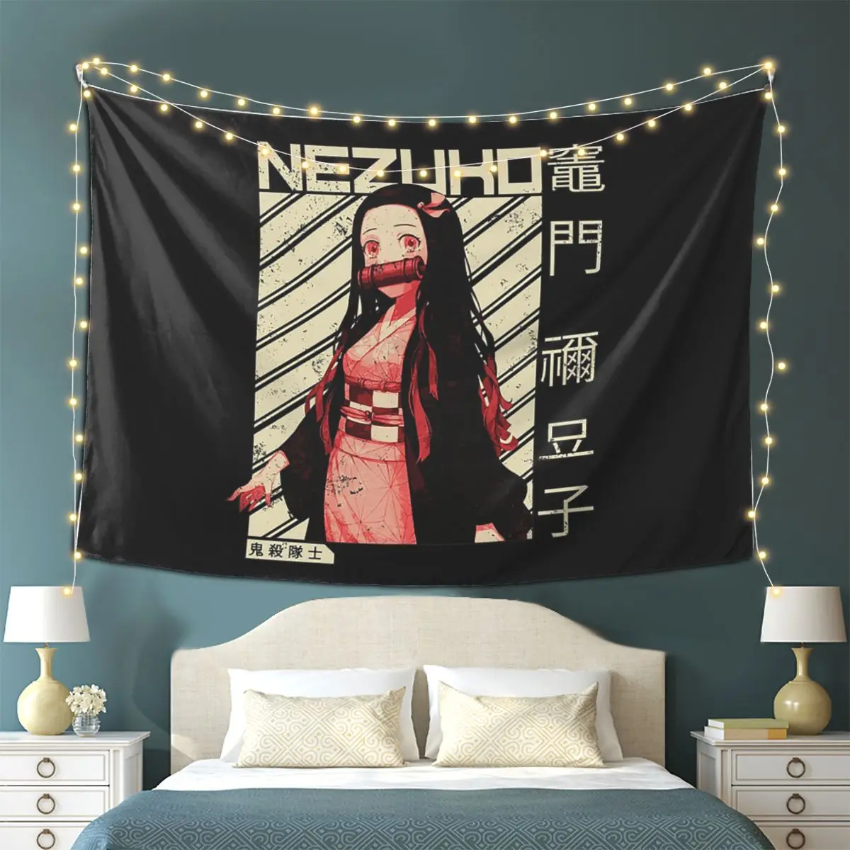 Nezuko Kimono Demon Slayer Kimetsu No Yaiba Anime Tapestry Wall Hanging Aesthetic Home Decoration Tapestries for Dorm Room