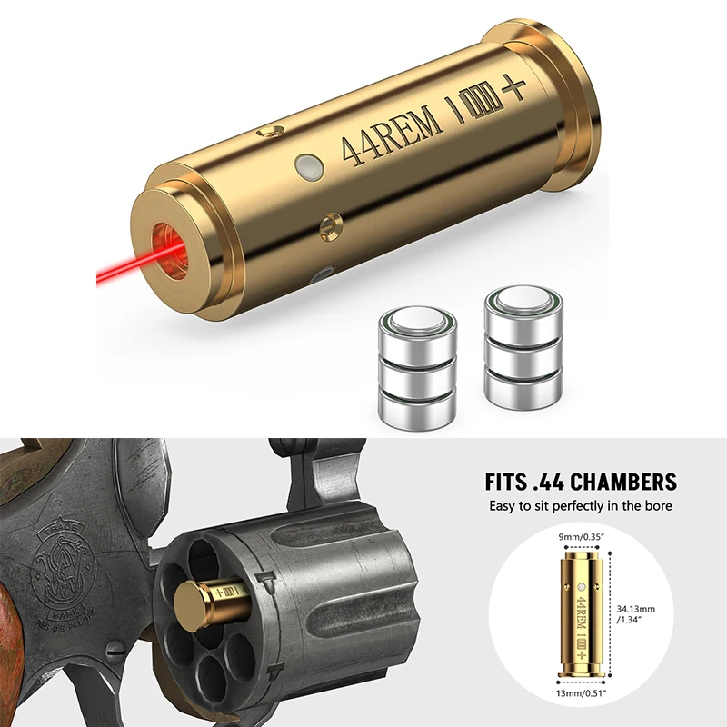 

MidTen Red Laser Bore Sight Boresighter Dot Bore Sighting Kit with 6pcs Batteries Sturdy Brass Fits .44 Chambers Quick Zeroing