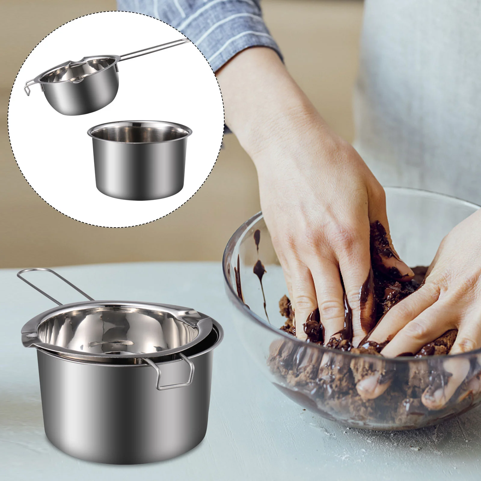 

Double Boiling Pan Melting Pot Heater Wax Cooking Utensils Stainless Steel Butter Mixing Bowls