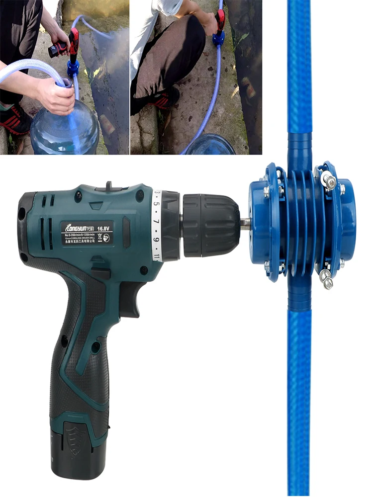Zware zelfaanzuigende hand elektrische boor waterpomp huis tuin centrifugaalpompen geen stroom vereist mini - afbeelding 2