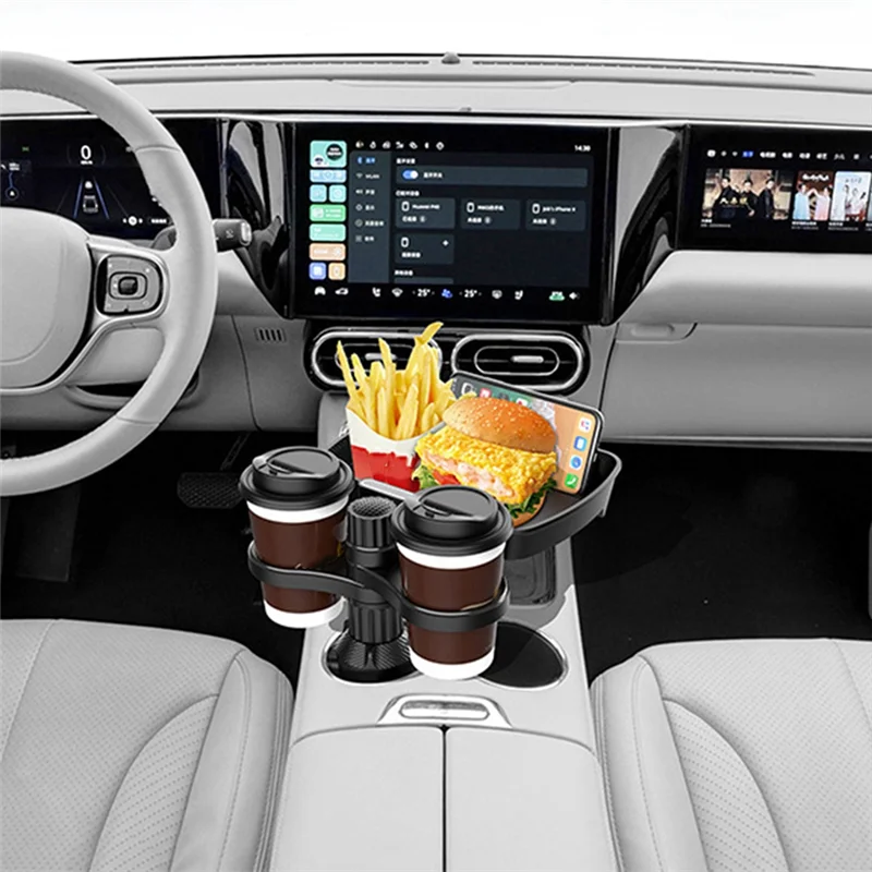 

A04F-Dual Cup Holder Expander Adjustable Car Seat Cup Holder Snack Tray Drink Holder For 360°Rotating Multifunctional 1 PCS