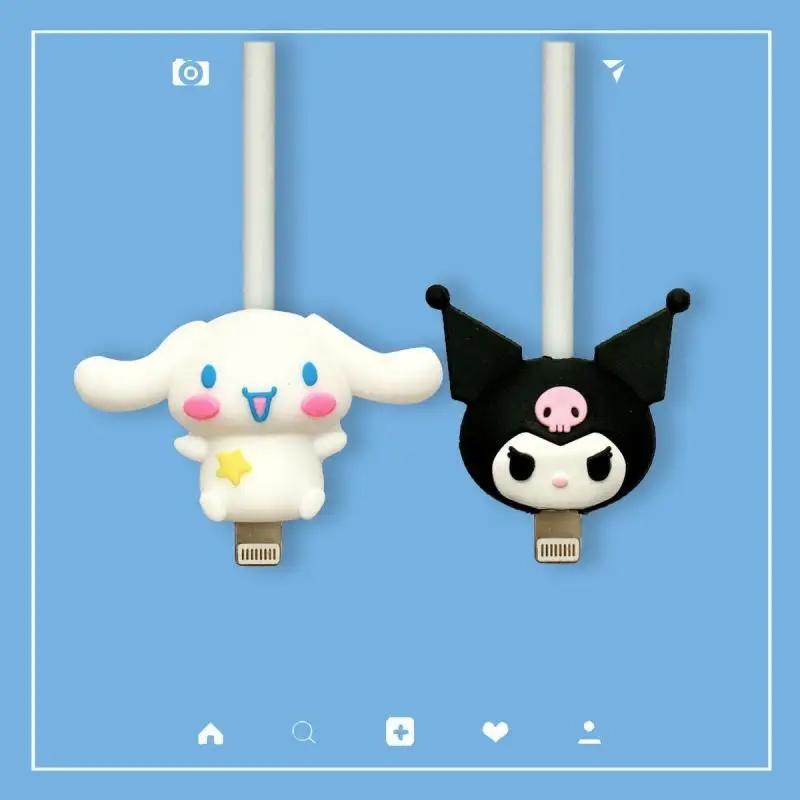 Sanrio HelloKitty Mymelody Kuromi Purin Cinnamoroll MaruData Cable protector manga Anti-rotura Apple Android Cable de carga