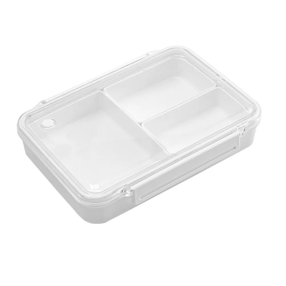1Pcs Microwave Lunch Box White Plastic Single Layer Compartment Bento Portable Food Storage Office Work School