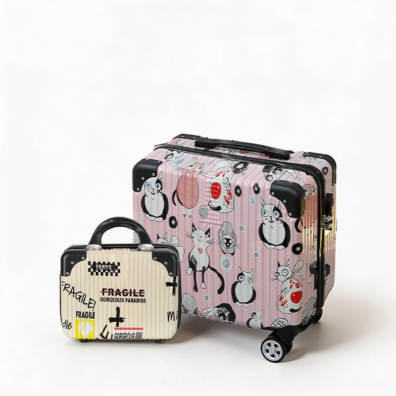 18 inch silent wheel luggage, hand-held makeup bag, two-piece set, convenient for business travel, can be used for registration view 5