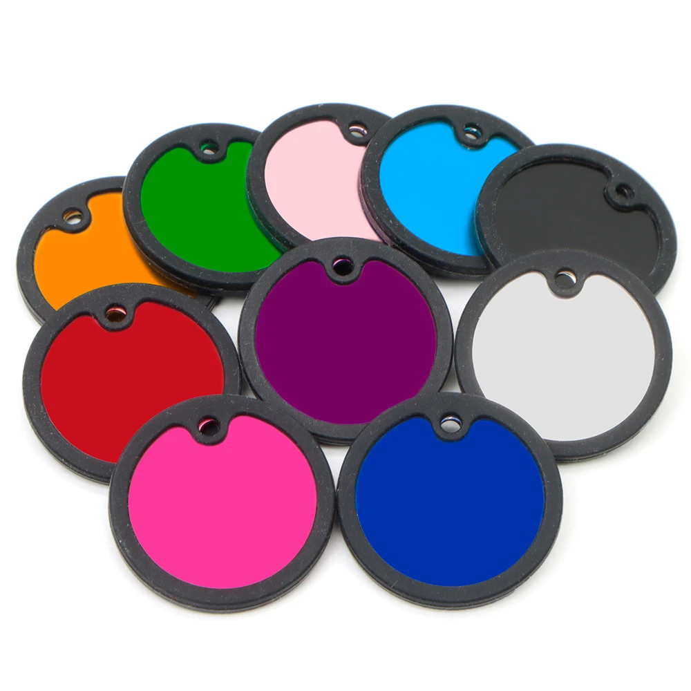 20Pcs Personalize Stretchable Black Rubber Round Silencer Tag Pet Collar Nameplate Keyring Accessories