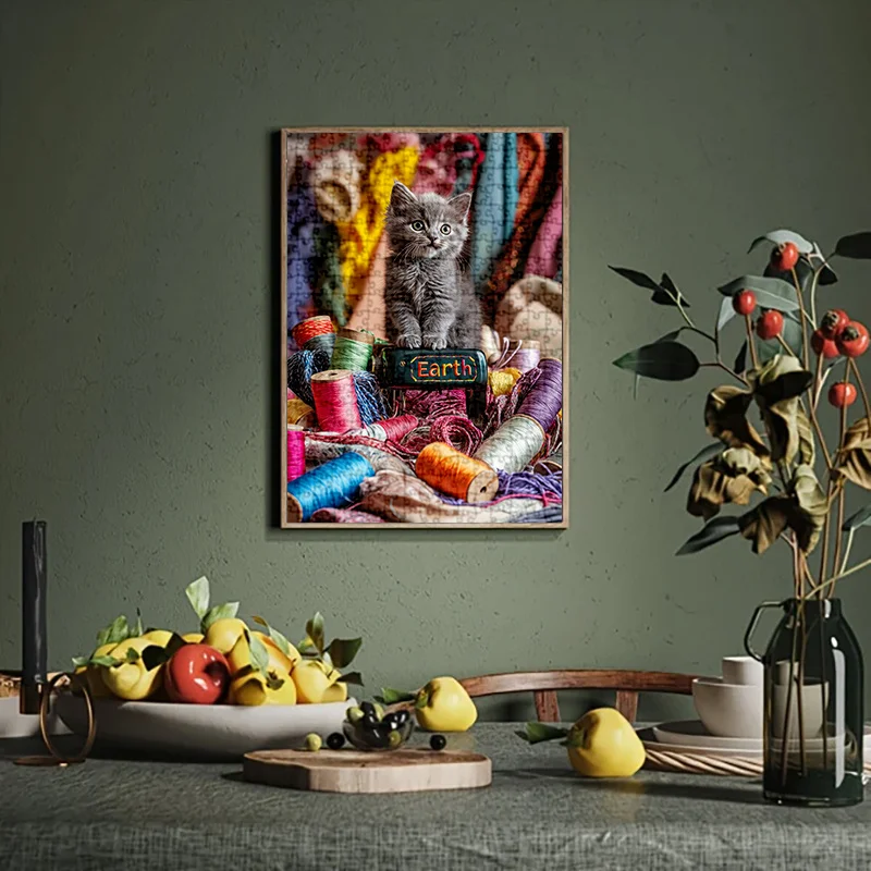 1000 rompecabezas para adultos: lindo arte de gato gris en máquina de coser vintage, 50x70 cm (19,7x27,6 pulgadas), duradero, grueso, sin bordes afilados,