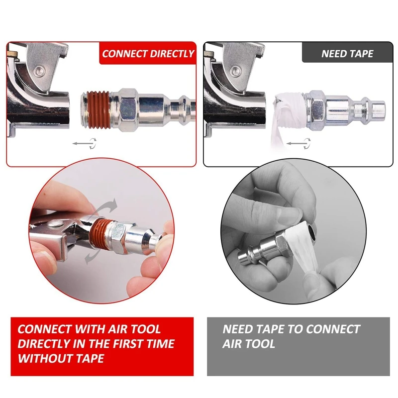 20 Pieces Air Compressor Accessory Kit, 1/4 Inch NPT Air Tool Kit With 1/4 Inch X 25Ft Coil Nylon Hose/Tire Gauge