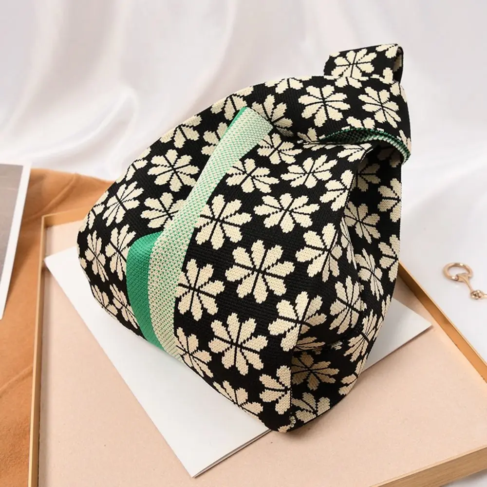 

Niche Design Women Girls Shoulder Bag Knot Wrist Bag Knit Handbag Handmade Tote Bag