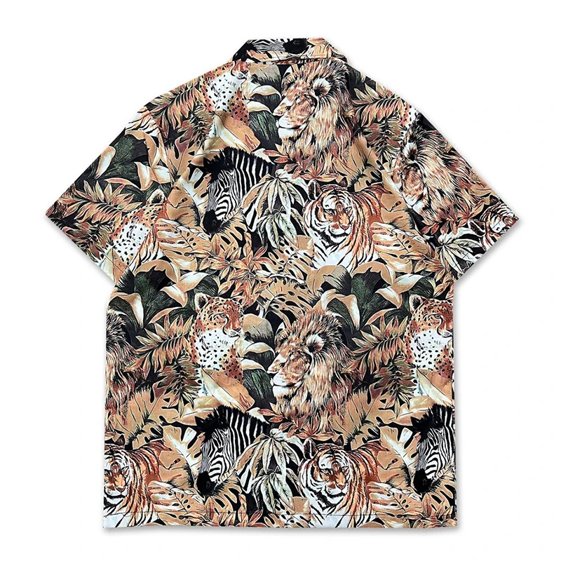 Tiger Lion Full Printed Men's Shirt Short Sleeve Summer Shirts for Man Streetwear Clothing