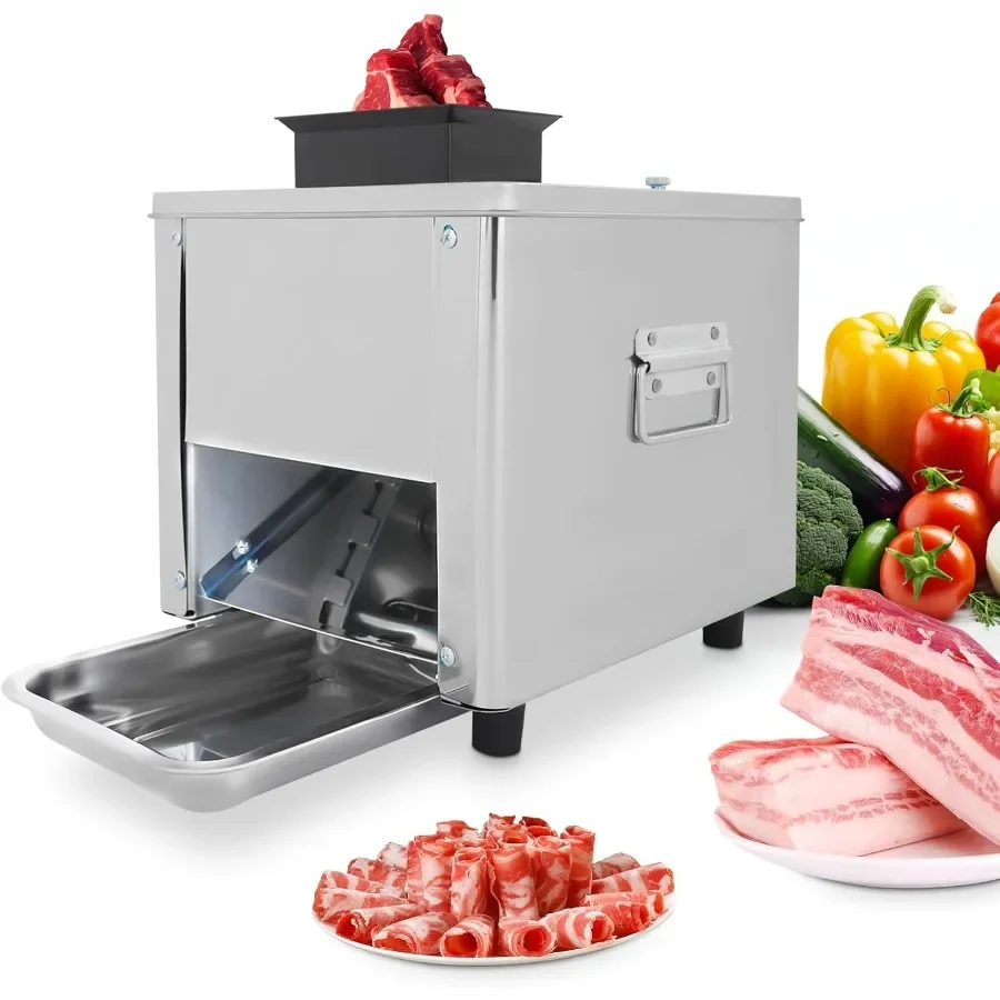 `850W Electric Meat Cutter Machine, 350 lb/h Jerky Slicer with Tray, Stainless Steel Blade, 7mm Fixed Thickness, Commercial Deli Slicer for Meat, Jerky & Multiple Foods`