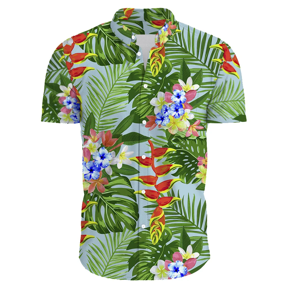 Hawaiian Flower Casual Men Shirts Print With Short Sleeve For Korean Fashion Clothing Costumes Oversized Tops Sale Floral