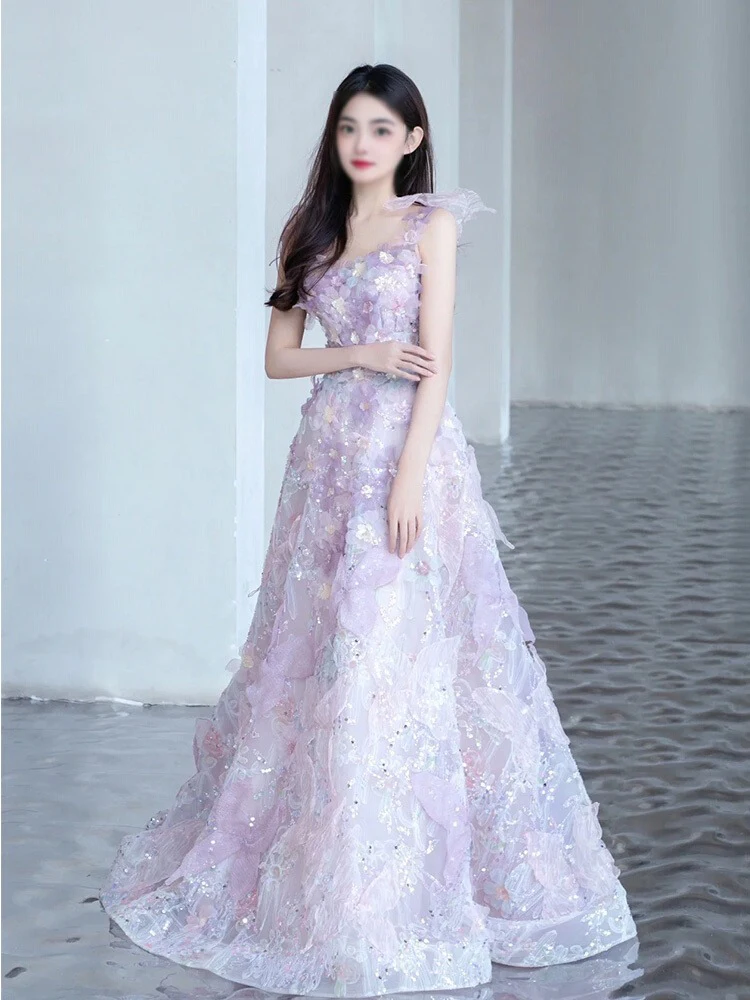 

Purple Wedding Robe Women's Engagement Ceremony Luxury Sensation Student Adult Gift Fairy Wine Serving Costume Princ Sle