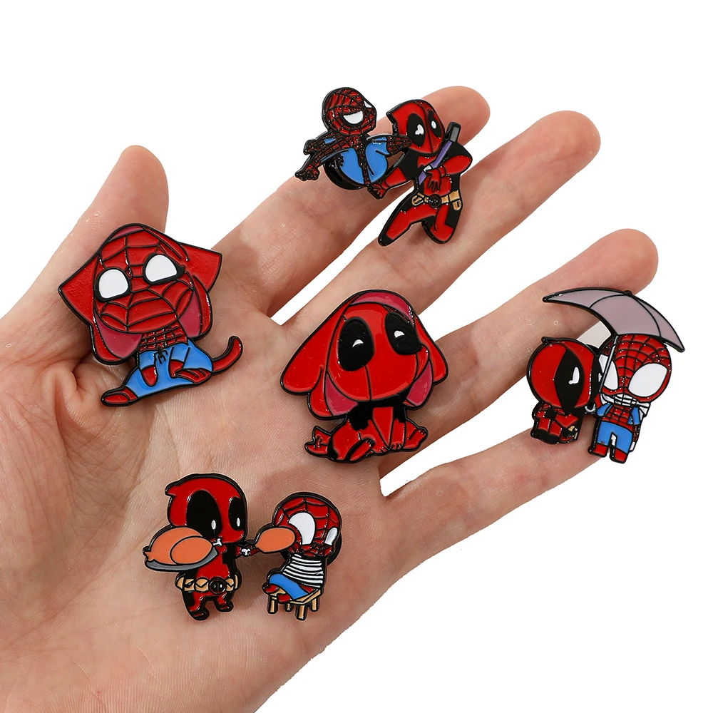 5 Pcs Action movies Spider-Man Brooch Creative Spider-Man Enamel Pin Metal Emblem Jewelry Backpack Clothing Accessories
