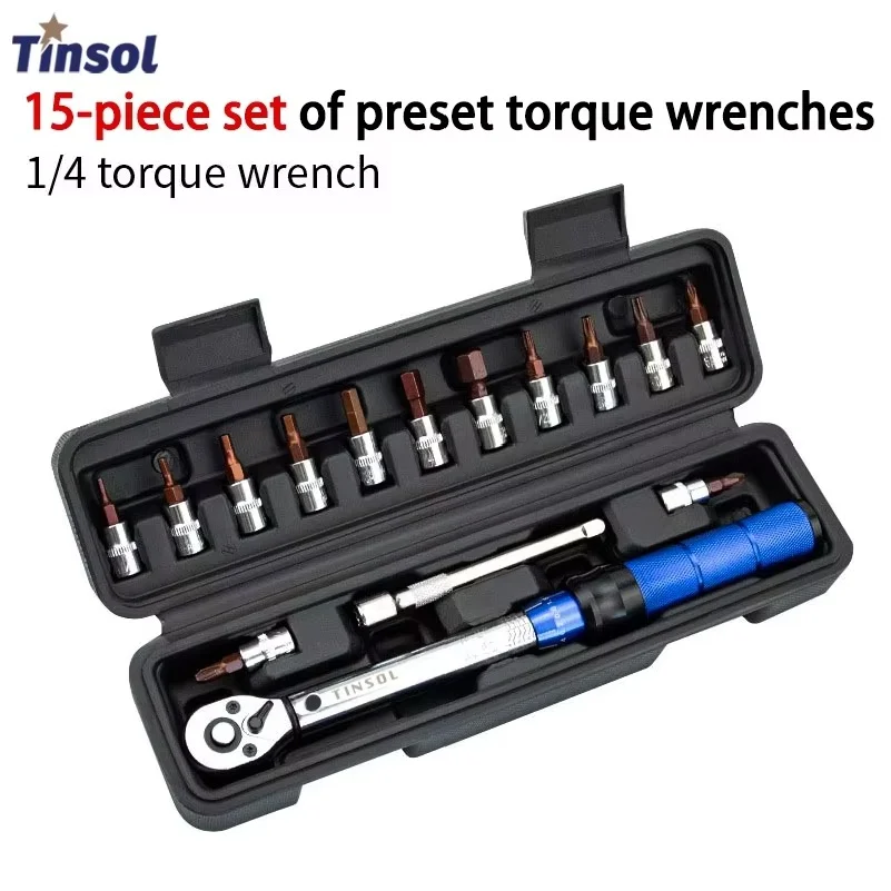 TINSOL 15Pcs Set Bicycle Torque Wrench Set 1/4