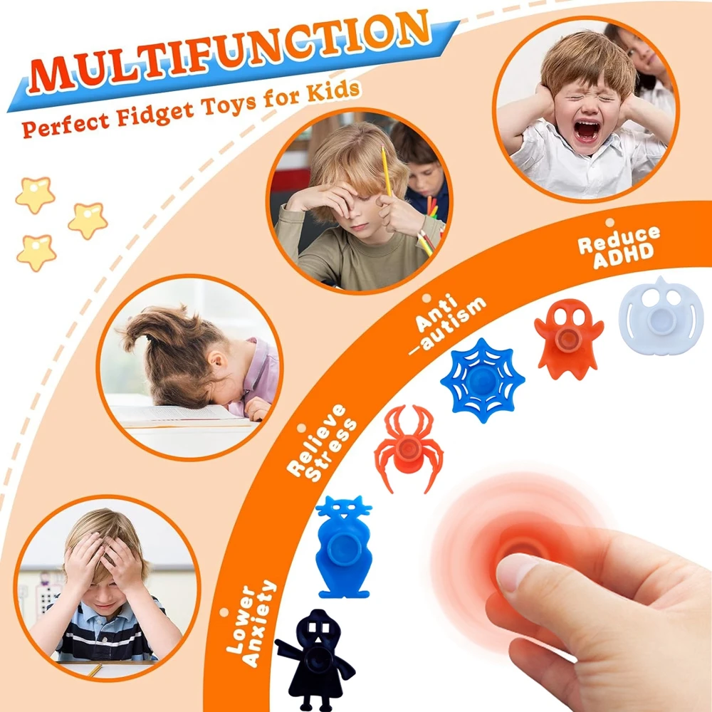 12/24PCS for Kids Adults Mini Hand Fidget Toys Spinner Spider Ghost Pumpkin Stress Relief Sensory Toys Party Favors Gifts