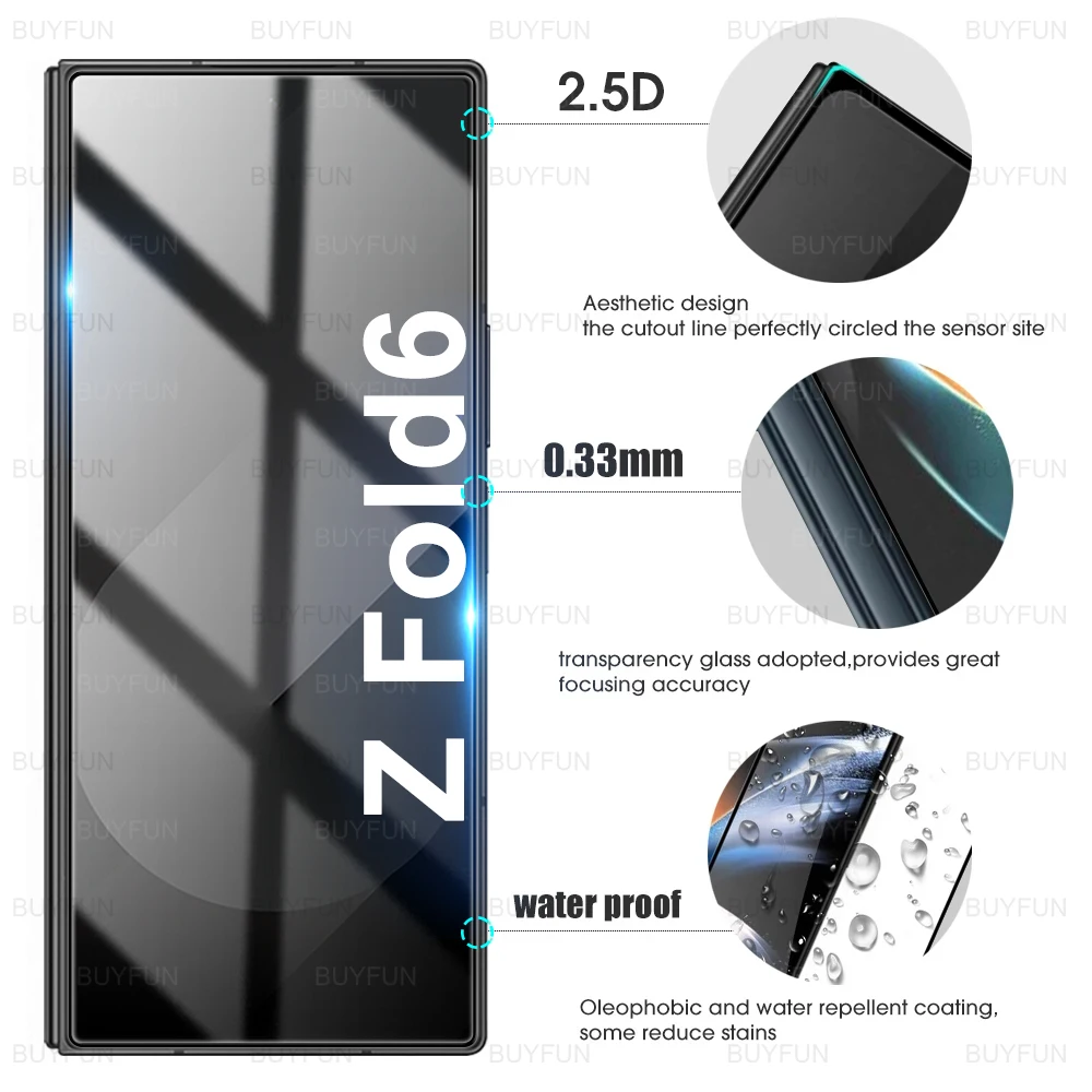 2Pcs Tempered Glass For Samsung Galaxy Z Fold 6 Fold6 2024 Clear Protective Film Sumsung zfold6 Samsong Sumsung Screen Protector