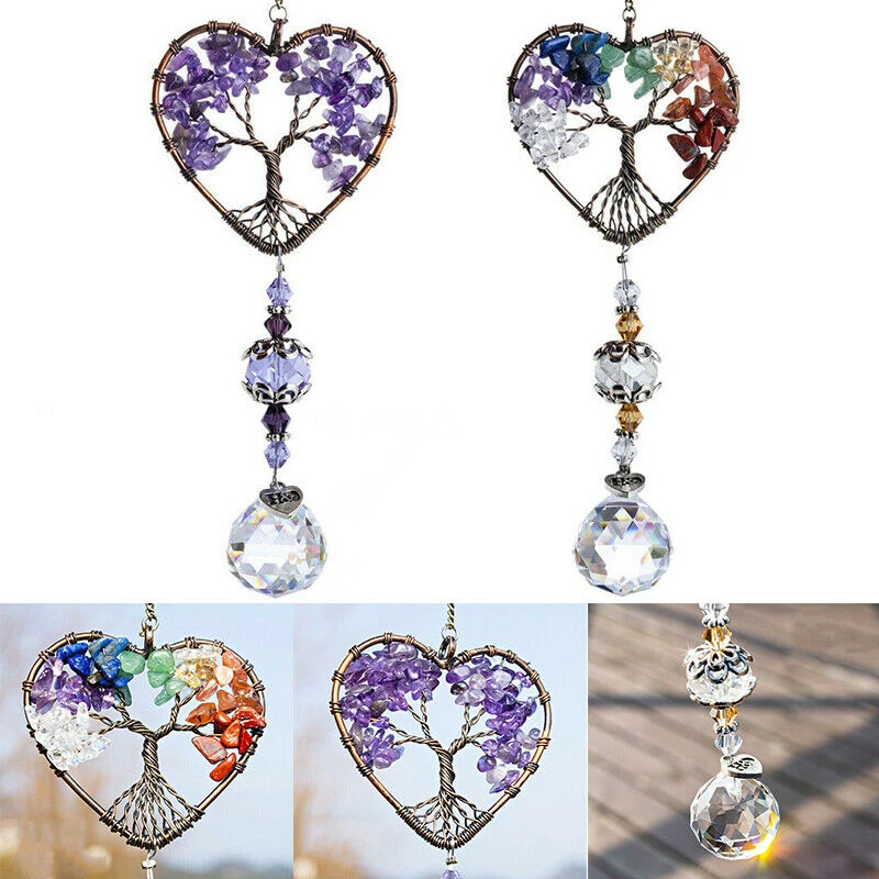 1Pcs Home Decoration Wind Chimes Color Love Tree Of Life Diy Handmade Crystal Tree Of Life Star Ornaments Car Accessories