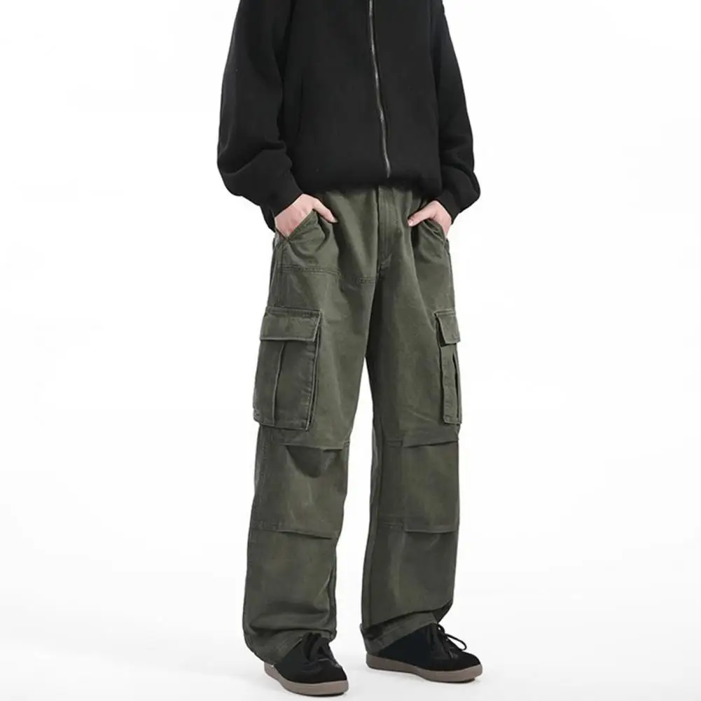 

Relaxed Fit Cargo Pants Men Casual Trousers Men's Retro Cargo Pants Multi-pocket Casual Trousers Loose Fit Wide Leg for Travel