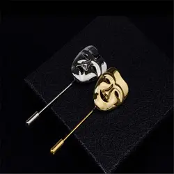Vintage Personality Decoration Accessories Men's Face Gold Color 3D Mask Jewelry Lapel Pin Brooches Pin