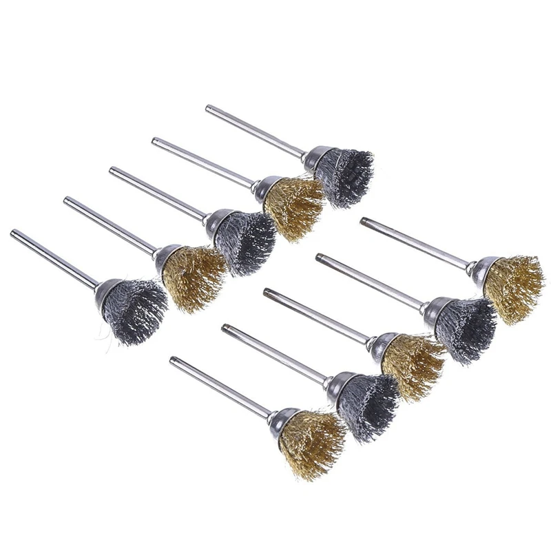 44 Pieces Mini Wire Brush Wheel Cup Brass Steel Wire Brush Set 1/8inch (3mm) Shank For Power Dremel Rotary Tools Polishing Buffi