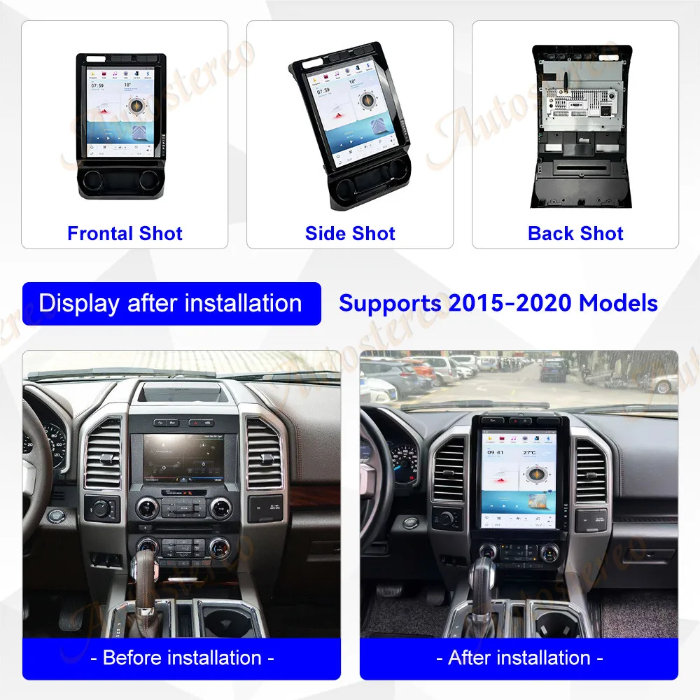 12.1 Screen Android Multimedia Player GPS Navigation For Ford F150 2015 2016 2017 2018 2019 Vertical Tesa Audio Radio Head Unit view 3