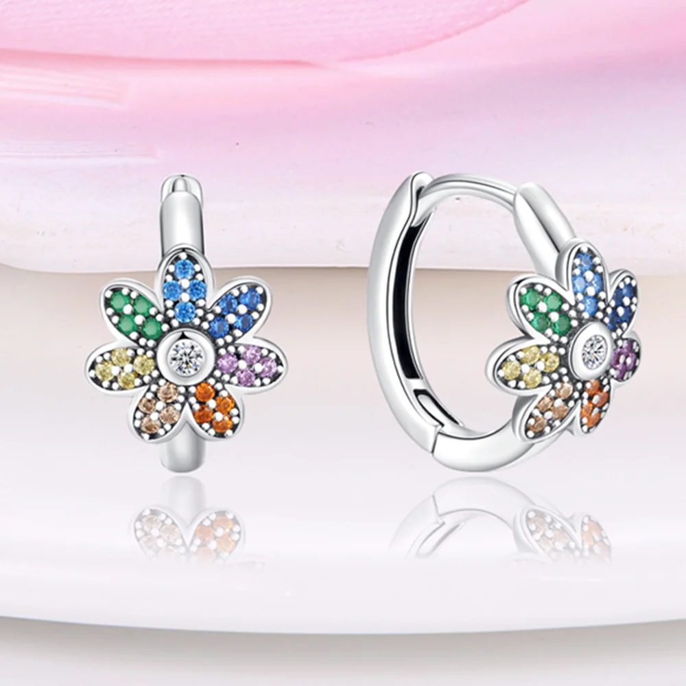 925 Sterling Silver Colorful Zircon Sunflower Earrings For Women Wedding Engagement Charm Earrings Jewelry Gift