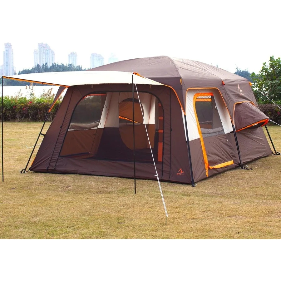خيمة كبيرة جدًا 6101214 خيام كابينة عائلية لشخصين وغرفتين و3 نافذة مع جدار مستقيم شبكي مقاوم للماء مزدوج La
