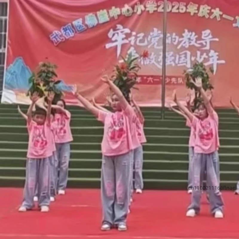 Costume de spectacle de danse de rue hip-hop pour enfants, costume hip-hop rose pour garçons, ensemble de batterie pour enfants, tendance des vêtements pour garçons