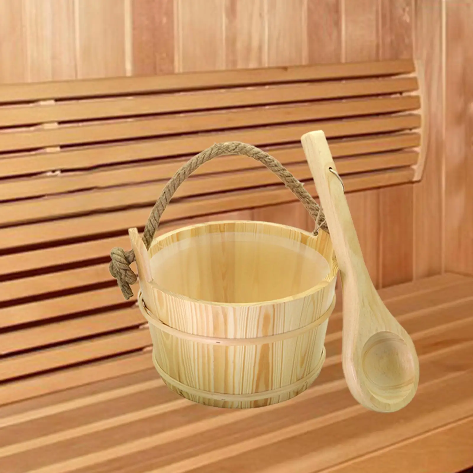 Sauna Wooden Bucket with Ladle Sauna Heater SPA Winter Sauna Accessories Set