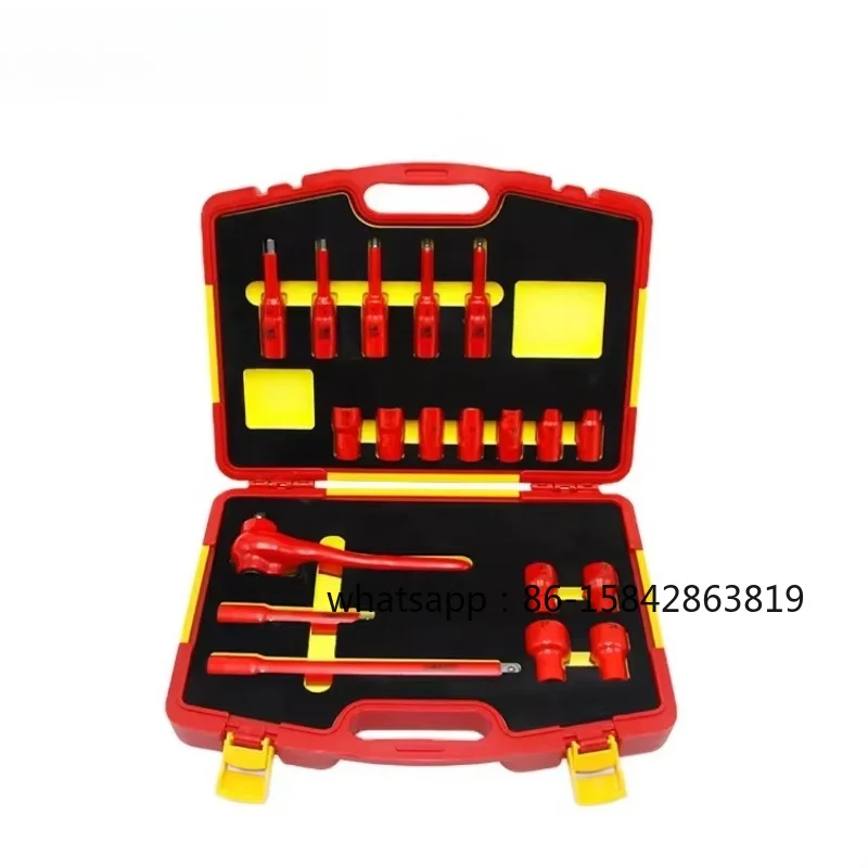 19Pcs 1000V Industrial VDE Insulated Hand Tool Set Ratchet Wrench and Socket Tool Set