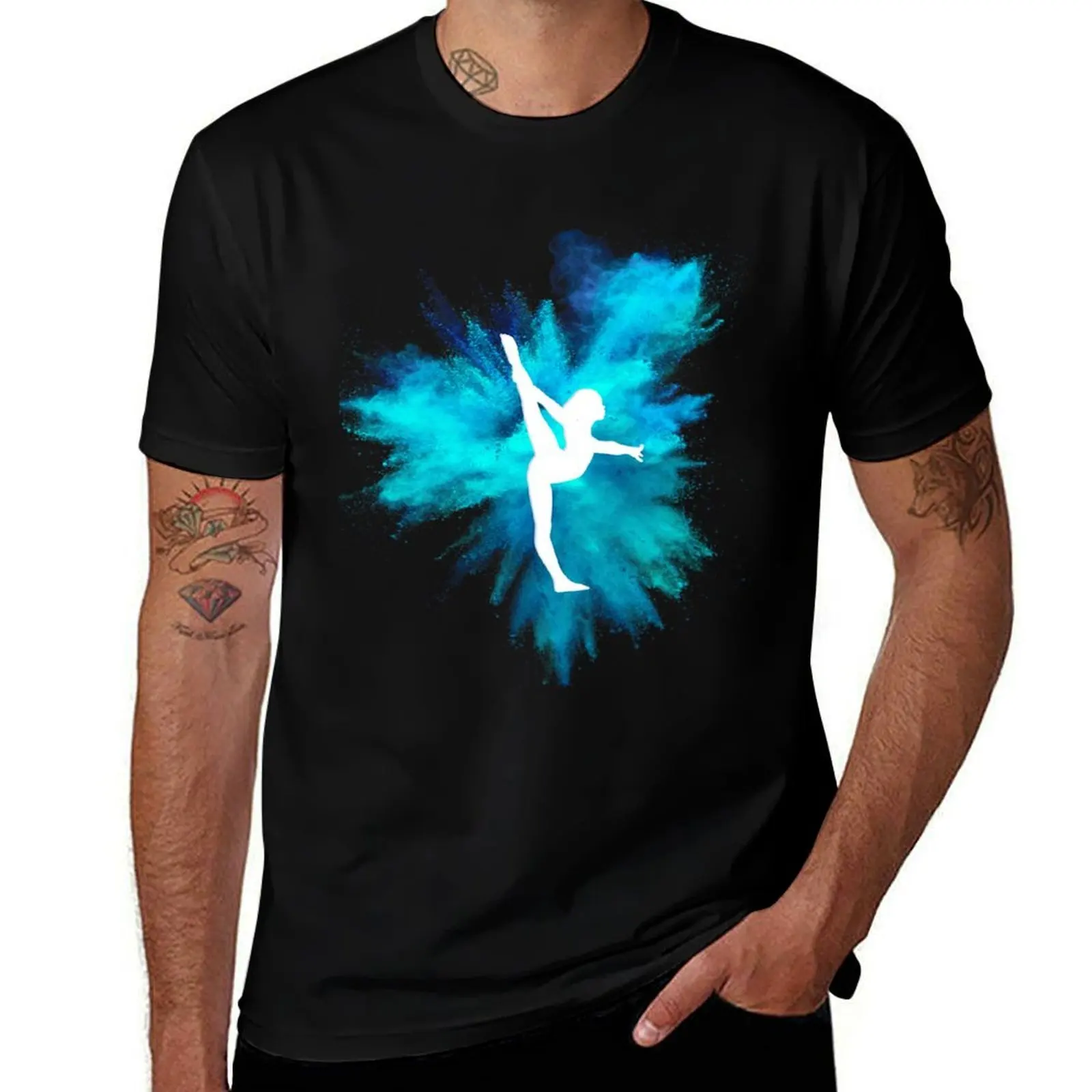 Gymnast Silhouette - Blue Explosion T-Shirt Moisture Wicking Athletic T-Shirt